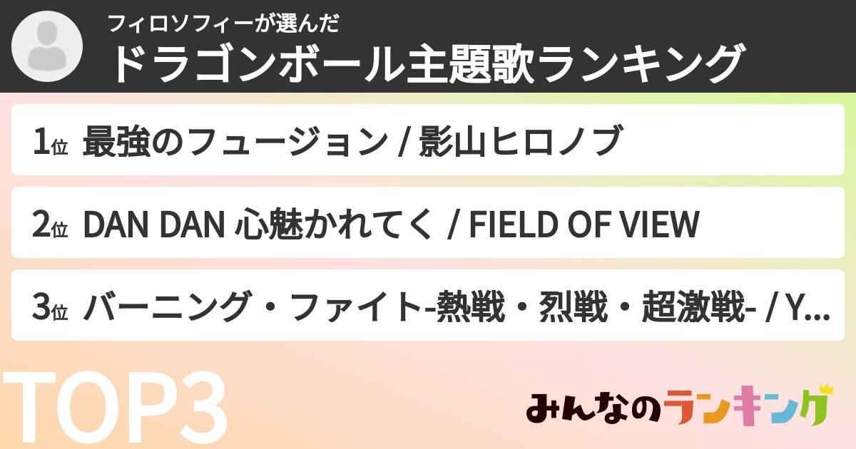 フィロソフィーさんの「ドラゴンボール主題歌ランキング」