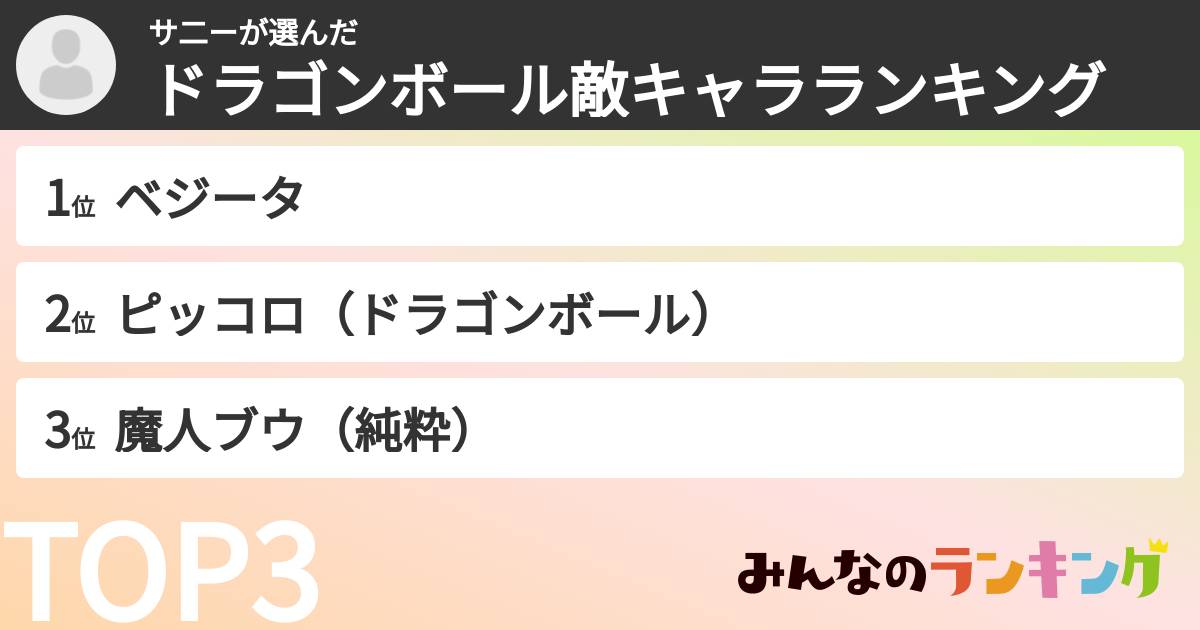 サ二ーさんの「ドラゴンボール敵キャラランキング」
