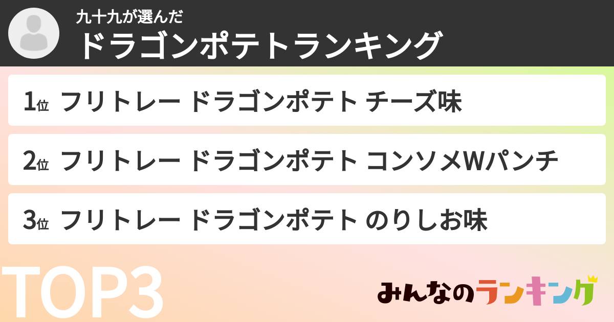 九十九さんの「ドラゴンポテトランキング」