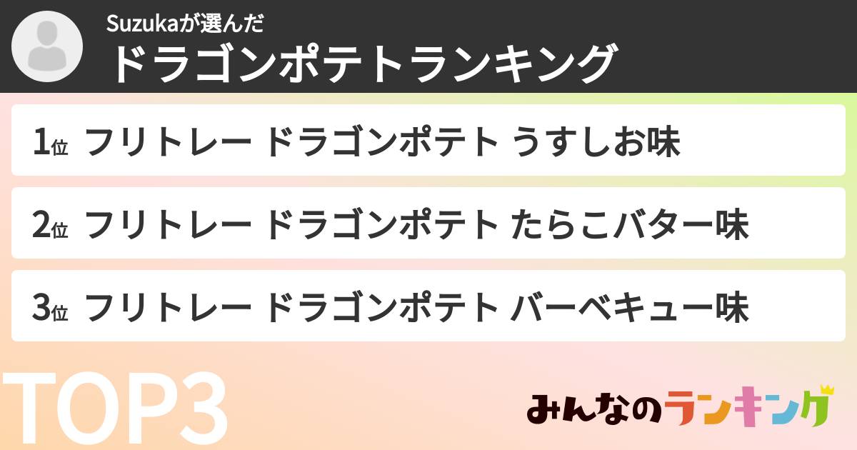 Suzukaさんの「ドラゴンポテトランキング」