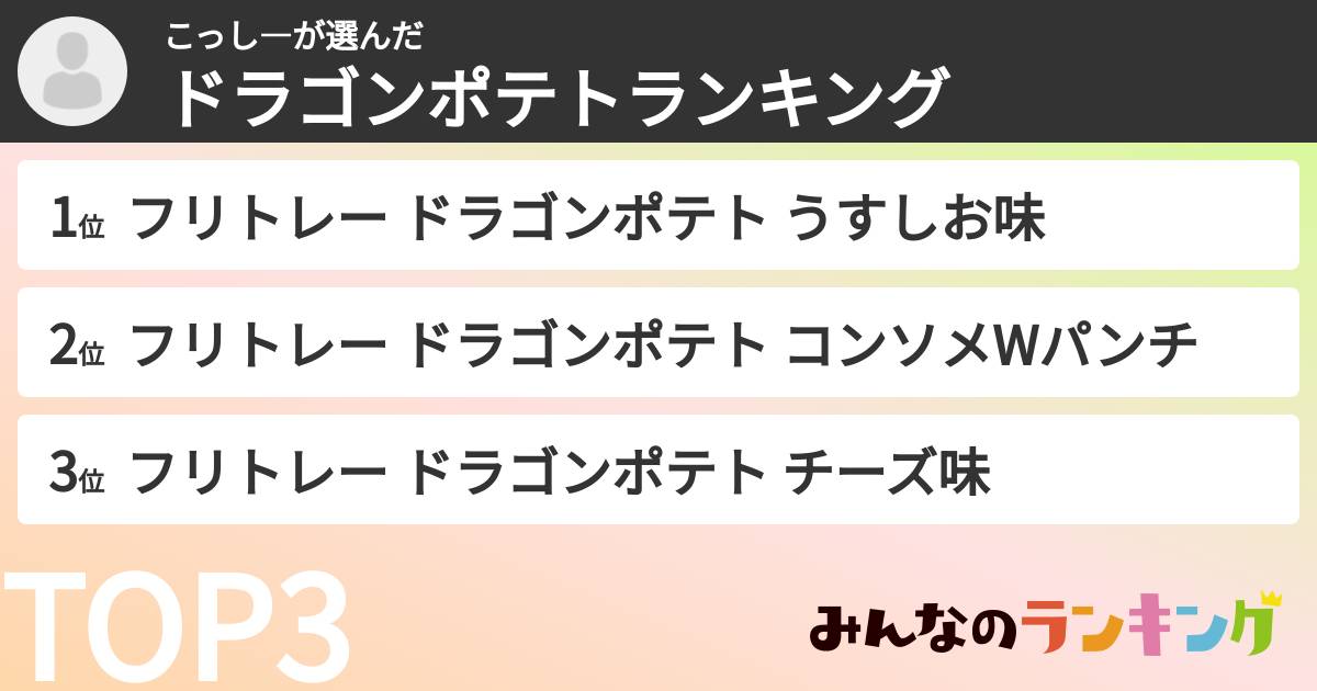 こっし―さんの「ドラゴンポテトランキング」