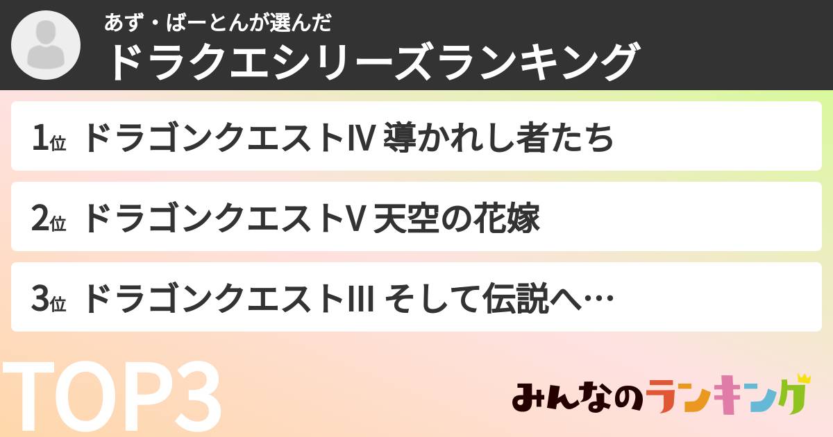 あず・ばーとんさんの「ドラクエシリーズランキング」
