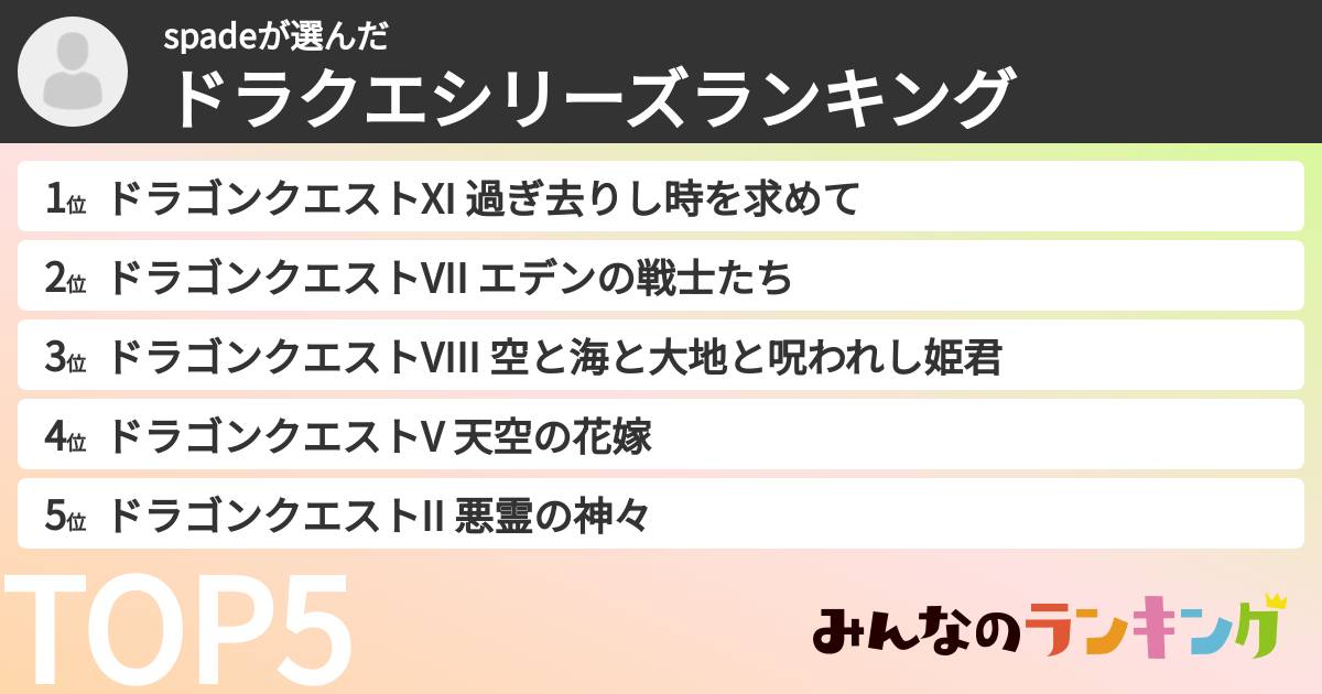 spadeさんの「ドラクエシリーズランキング」