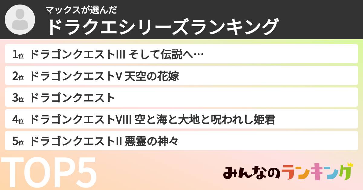 マックスさんの「ドラクエシリーズランキング」