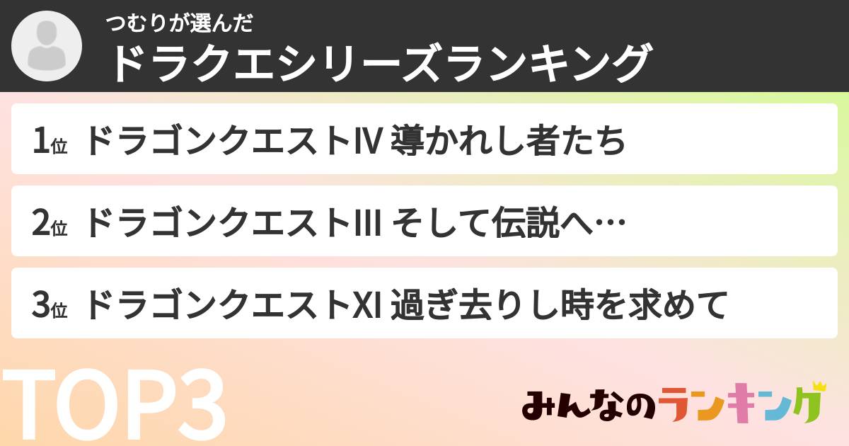 つむりさんの「ドラクエシリーズランキング」