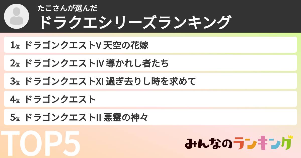たこさんさんの「ドラクエシリーズランキング」