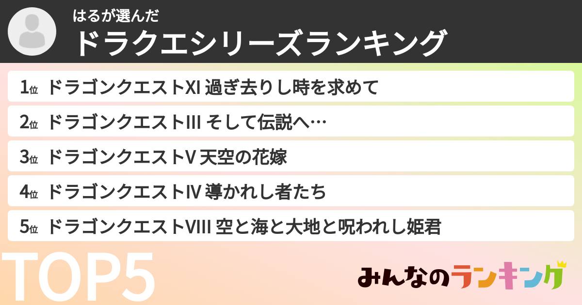 はるさんの「ドラクエシリーズランキング」
