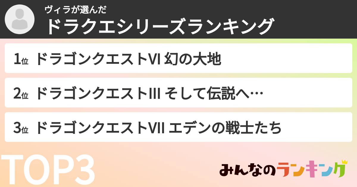 ヴィラさんの「ドラクエシリーズランキング」