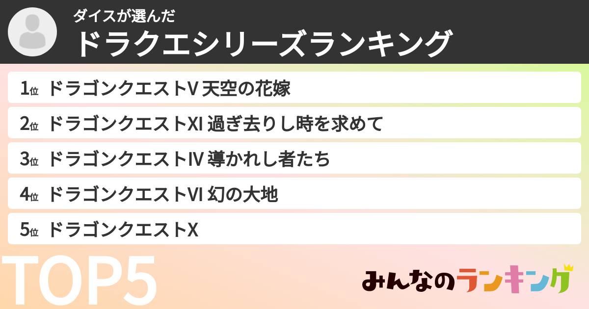 ダイスさんの「ドラクエシリーズランキング」