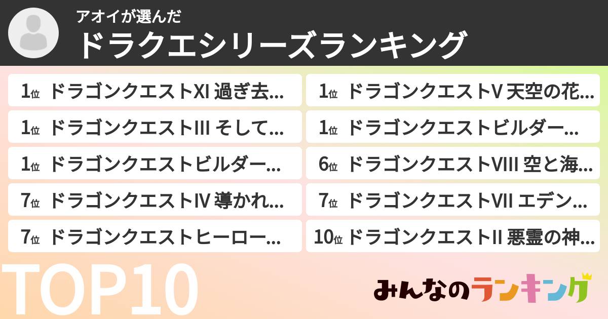 アオイさんの「ドラクエシリーズランキング」
