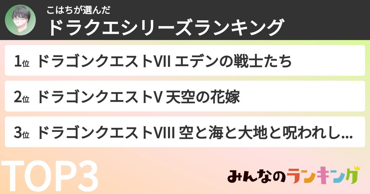 こはちさんの「ドラクエシリーズランキング」
