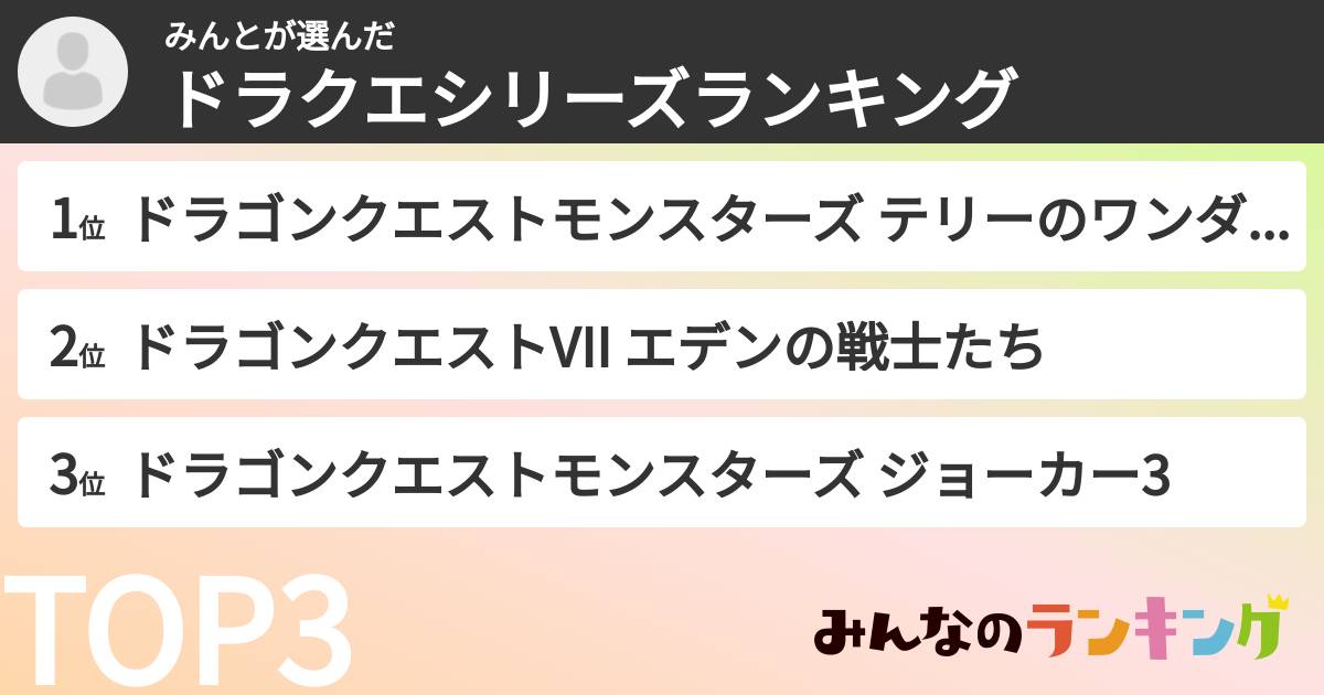 みんとさんの「ドラクエシリーズランキング」