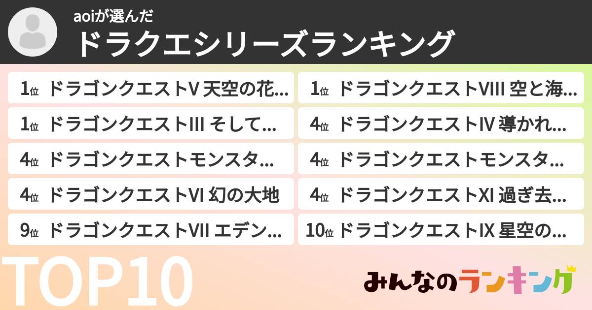 aoiさんの「ドラクエシリーズランキング」