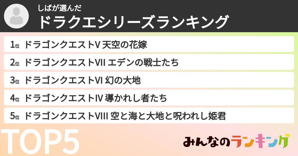 しばさんの「ドラクエシリーズランキング」