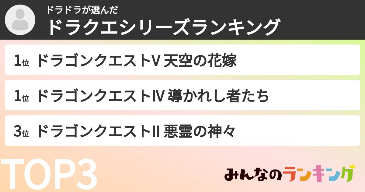 ドラドラさんの「ドラクエシリーズランキング」