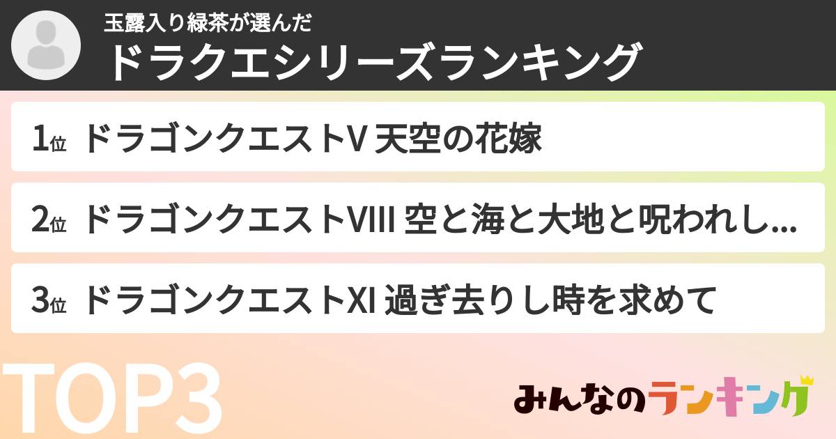 玉露入り緑茶さんの「ドラクエシリーズランキング」