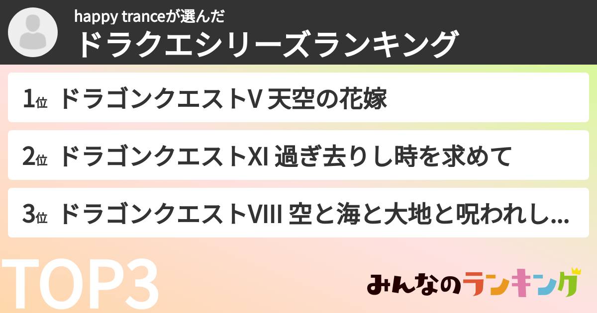 happy tranceさんの「ドラクエシリーズランキング」