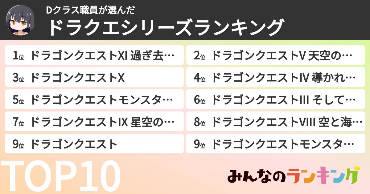 Dクラス職員さんの「ドラクエシリーズランキング」