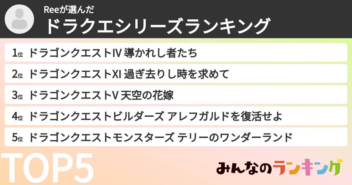 Reeさんの「ドラクエシリーズランキング」