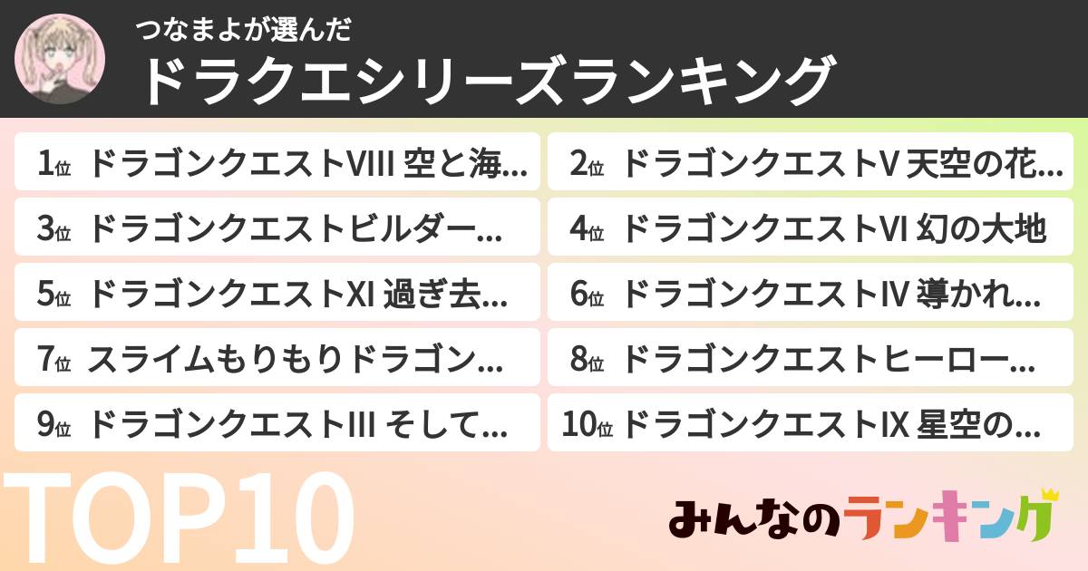 つなまよさんの「ドラクエシリーズランキング」