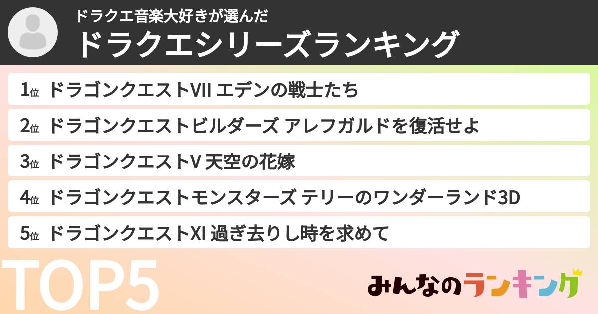 ドラクエ音楽大好きさんの「ドラクエシリーズランキング」