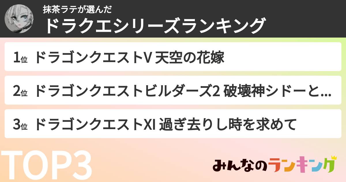 抹茶ラテさんの「ドラクエシリーズランキング」