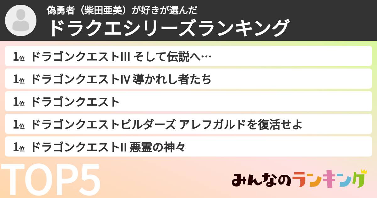 偽勇者（柴田亜美）が好きさんの「ドラクエシリーズランキング」