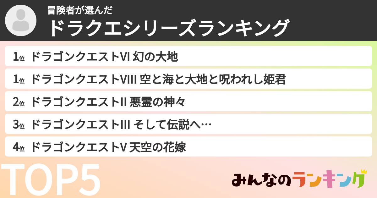 冒険者さんの「ドラクエシリーズランキング」