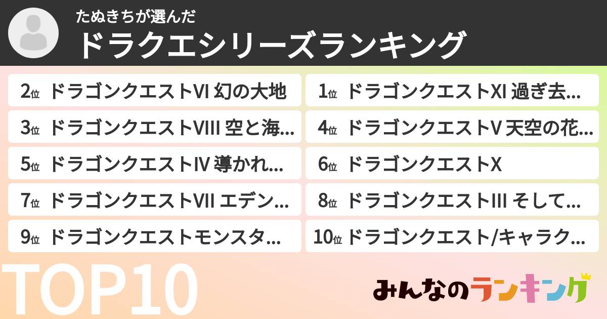 たぬきちさんの「ドラクエシリーズランキング」