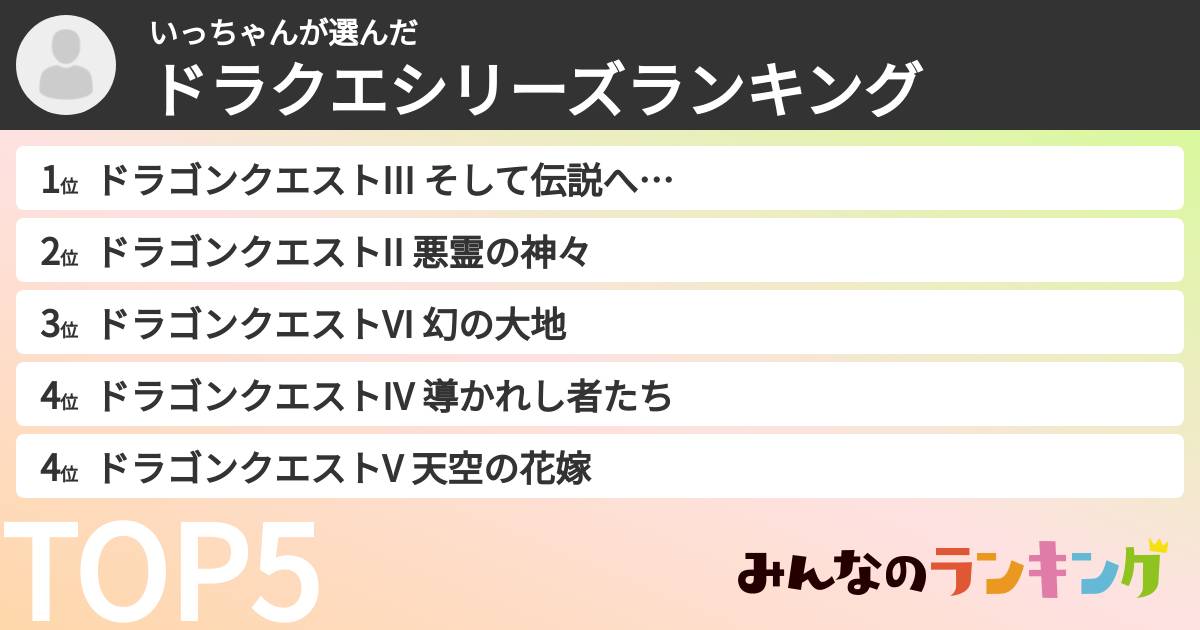 いっちゃんさんの「ドラクエシリーズランキング」