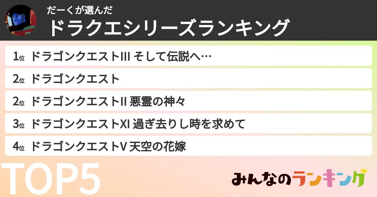 だーくさんの「ドラクエシリーズランキング」