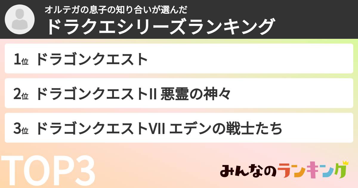 オルテガの息子の知り合いさんの「ドラクエシリーズランキング」