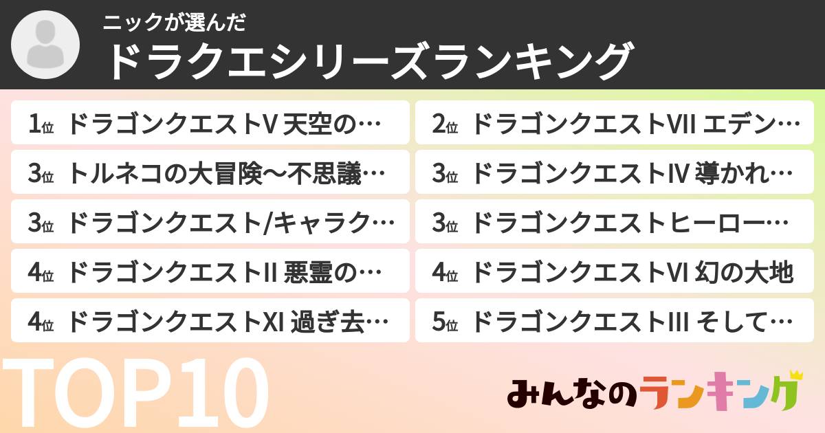ニックさんの「ドラクエシリーズランキング」