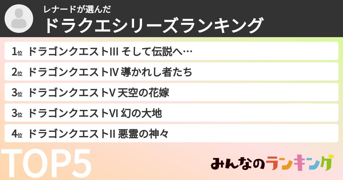 レナードさんの「ドラクエシリーズランキング」