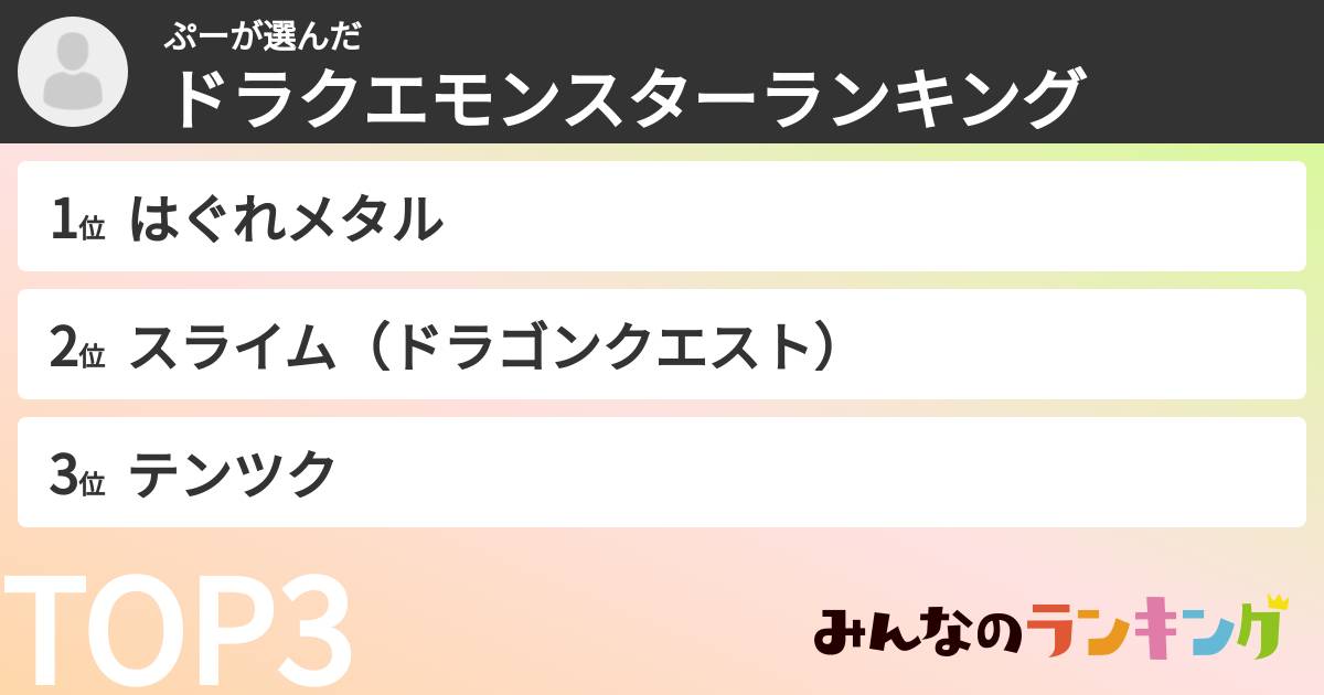 ぷーさんの「ドラクエモンスターランキング」