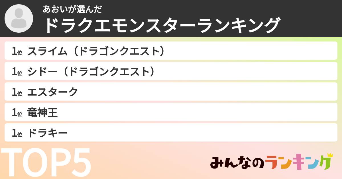 あおいさんの「ドラクエモンスターランキング」