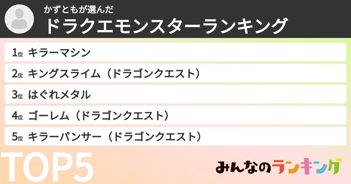 かずともさんの「ドラクエモンスターランキング」