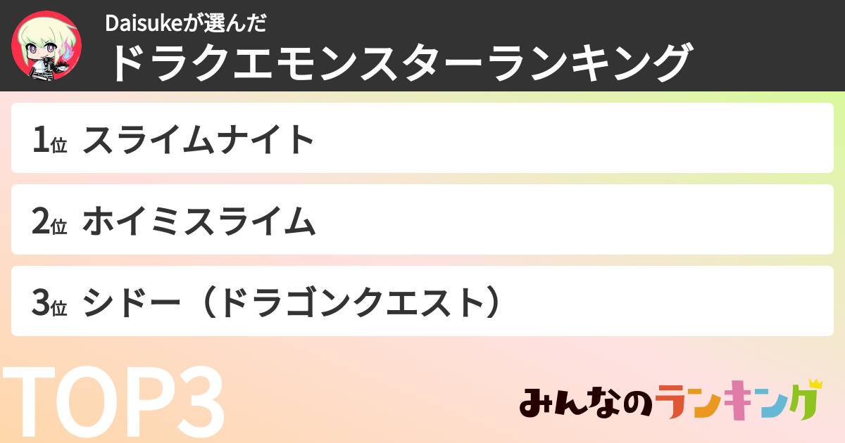 Daisukeさんの「ドラクエモンスターランキング」