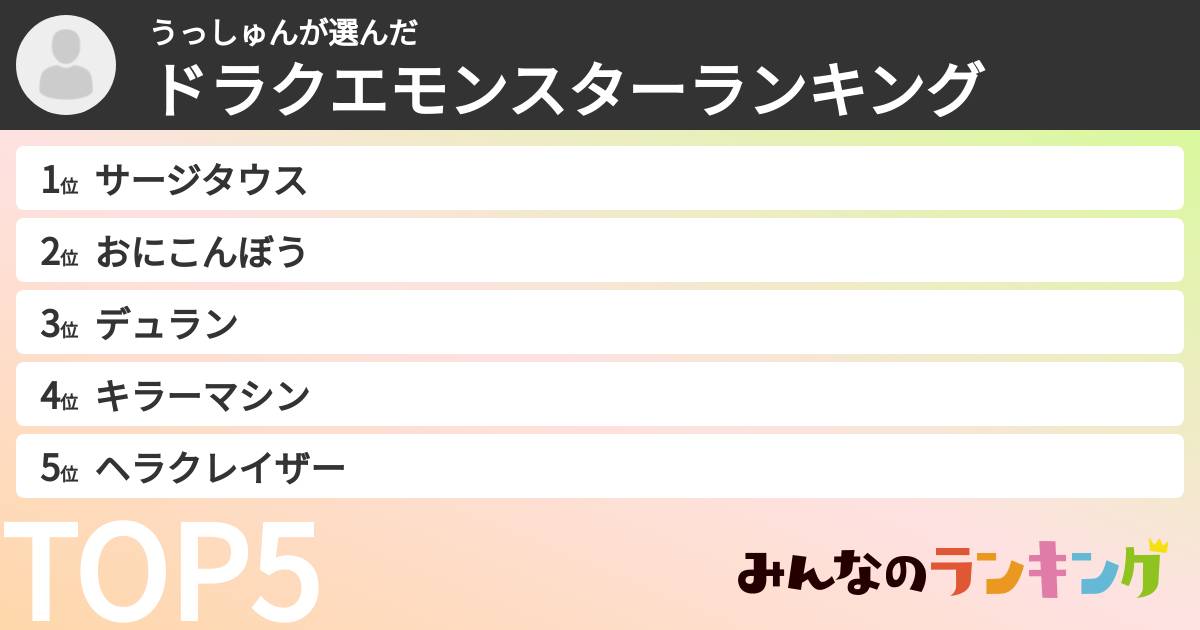 うっしゅんさんの「ドラクエモンスターランキング」
