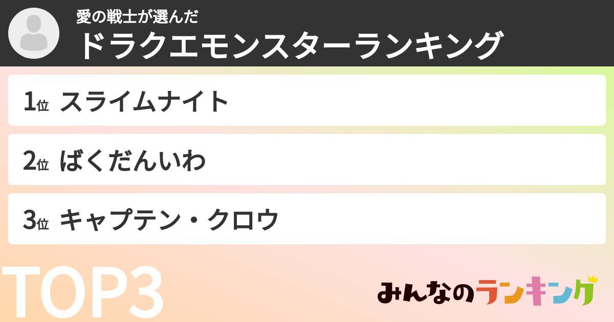 愛の戦士さんの「ドラクエモンスターランキング」