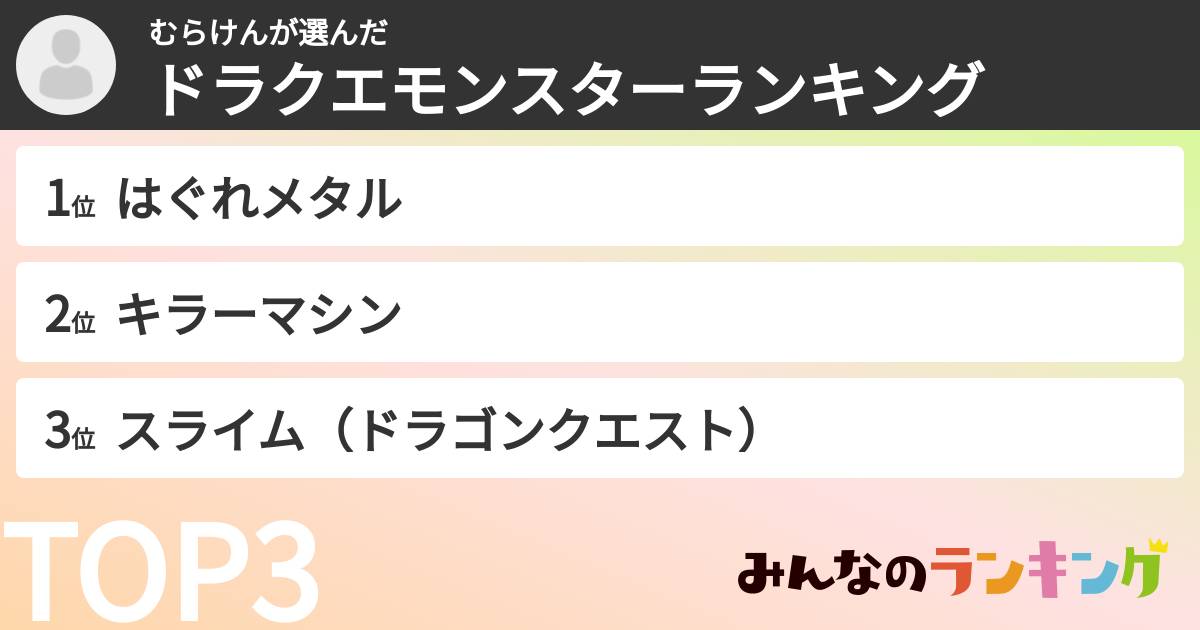 むらけんさんの「ドラクエモンスターランキング」