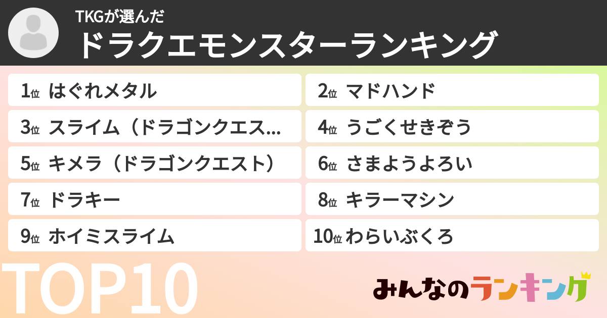 TKGさんの「ドラクエモンスターランキング」