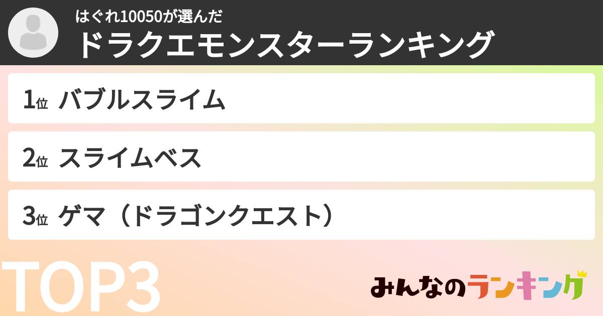 はぐれ10050さんの「ドラクエモンスターランキング」