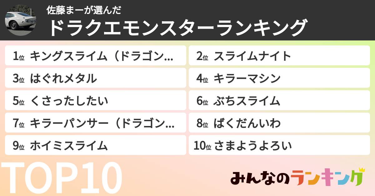 佐藤まーさんの「ドラクエモンスターランキング」