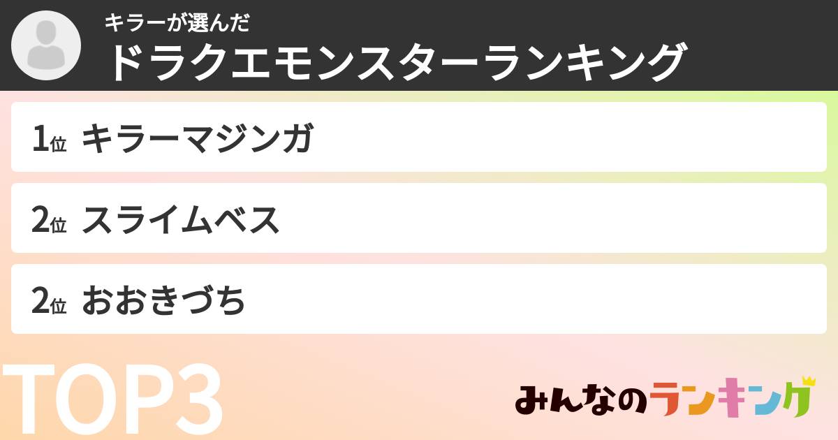 キラーさんの「ドラクエモンスターランキング」