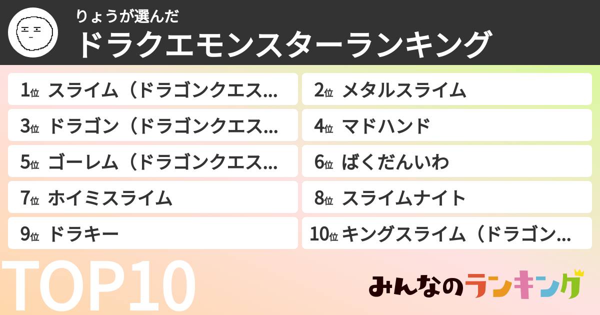 りょうさんの「ドラクエモンスターランキング」