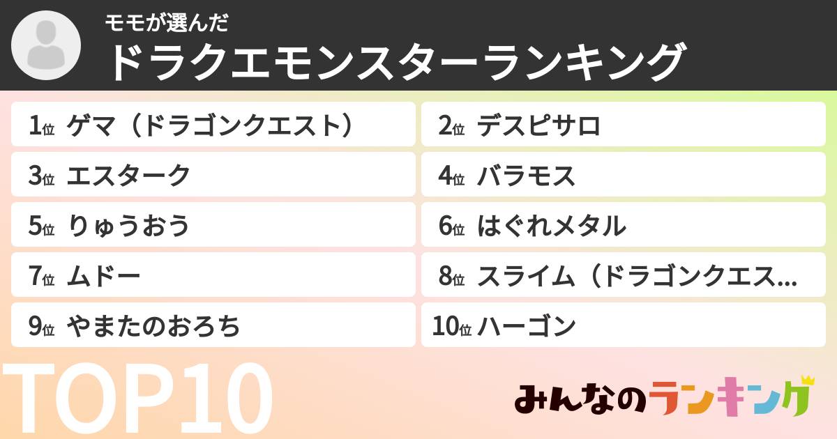 モモさんの「ドラクエモンスターランキング」