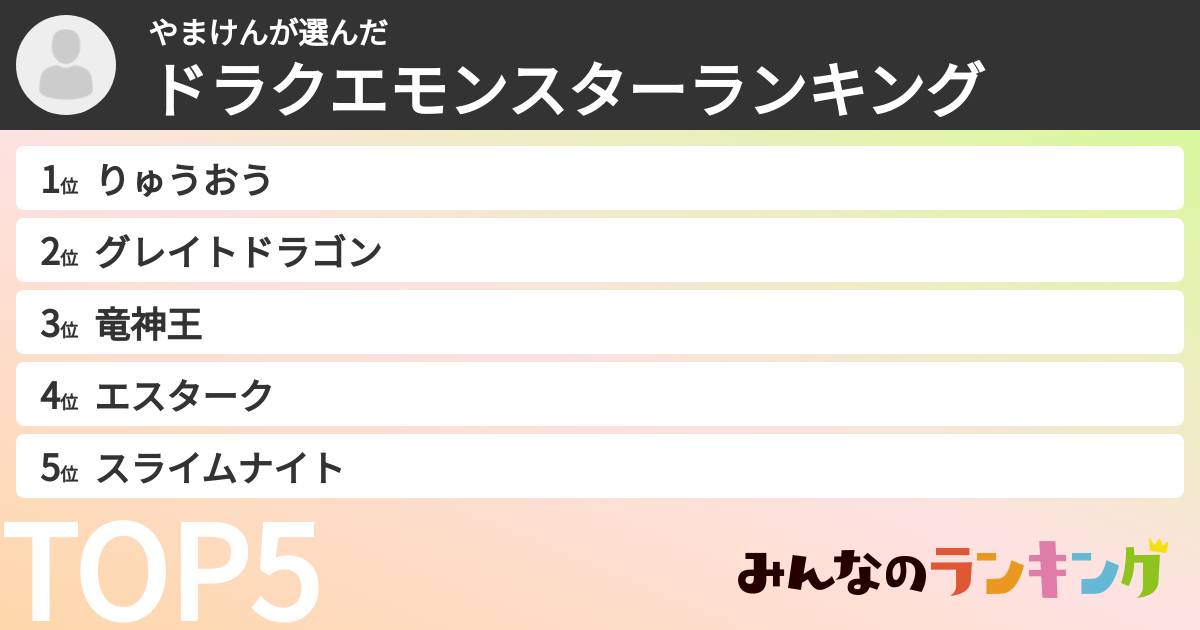 やまけんさんの「ドラクエモンスターランキング」