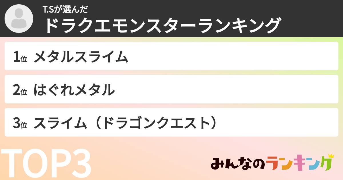 T.Sさんの「ドラクエモンスターランキング」