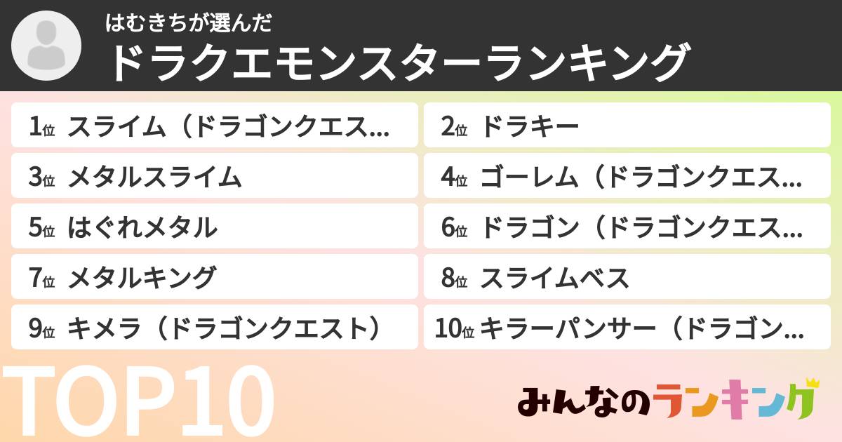 はむきちさんの「ドラクエモンスターランキング」